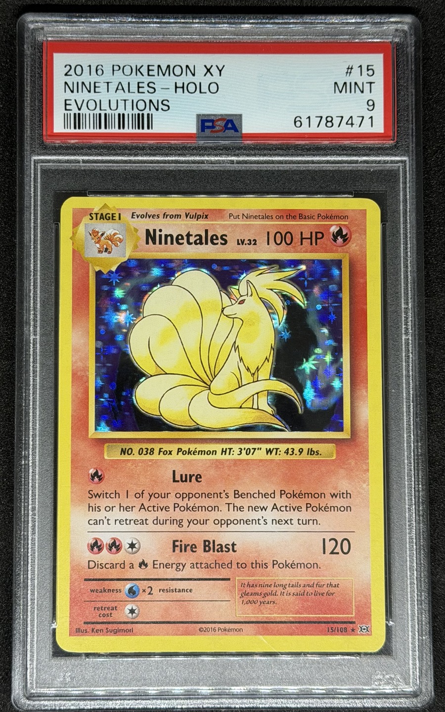 Ninetales PSA 9 MINT graded Pokémon card, 2016 Pokémon XY Evolutions (English) — Holo #15/108