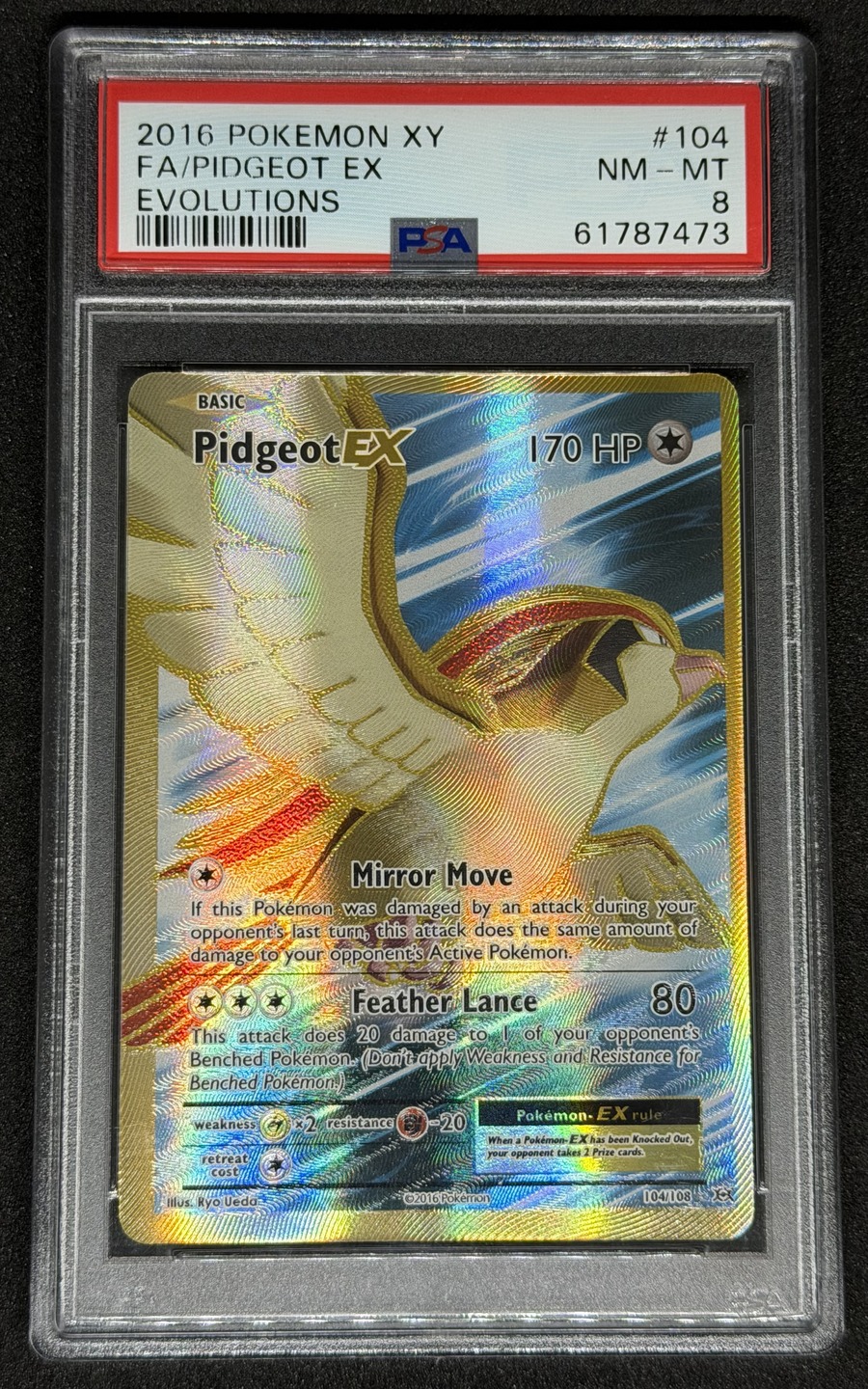 Pidgeot EX PSA 8 NM-MT graded Pokémon card, 2016 Pokémon XY Evolutions (English) — Full Art #104/108